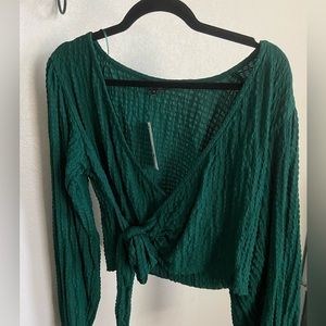 Textured Green Tie Blouse